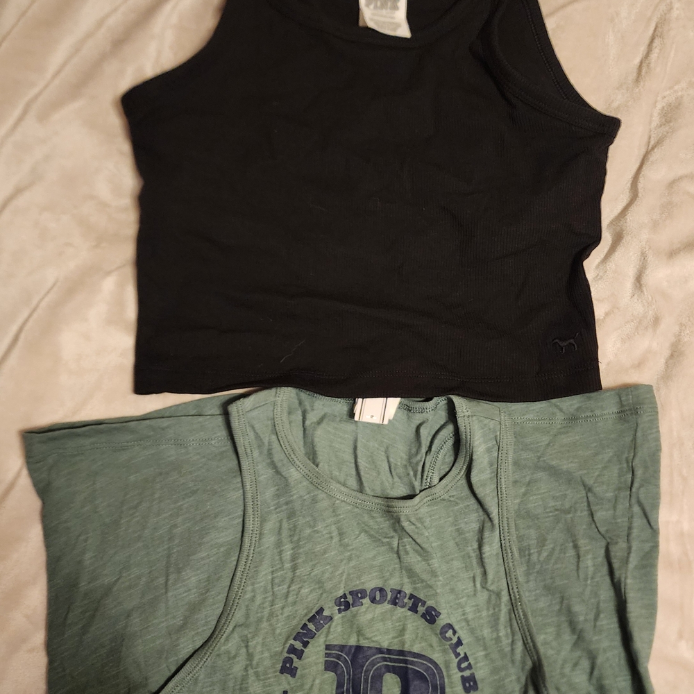 PINK Victoria's Secret Black and Green Tank Tops
